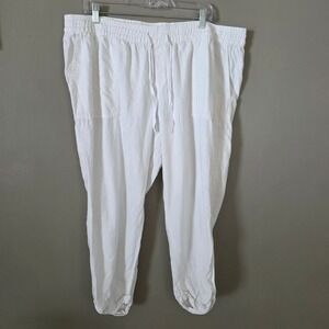 Old Navy Womens Linen Blend Jogger Pants Size XL White Beach Coastal Euro Summer